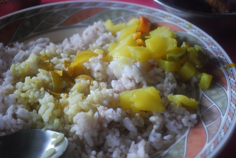 Rice and boiled veggies