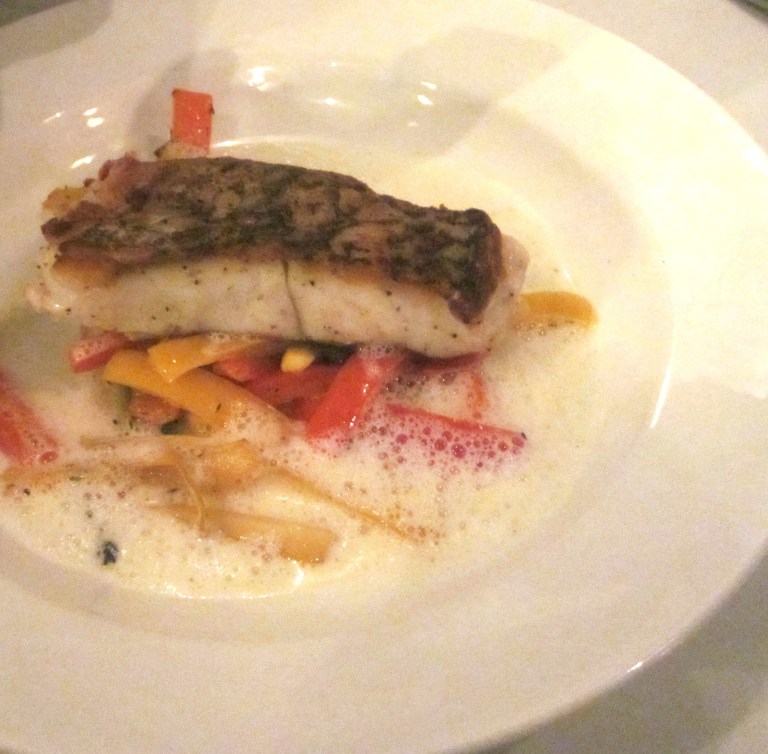 Pan fried red snapper, ratatouille vegetables, lemon foam 