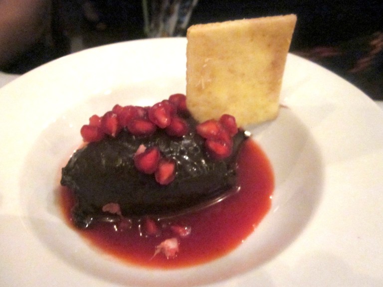 chocolate mousse, strawberry coulis and pomegranate